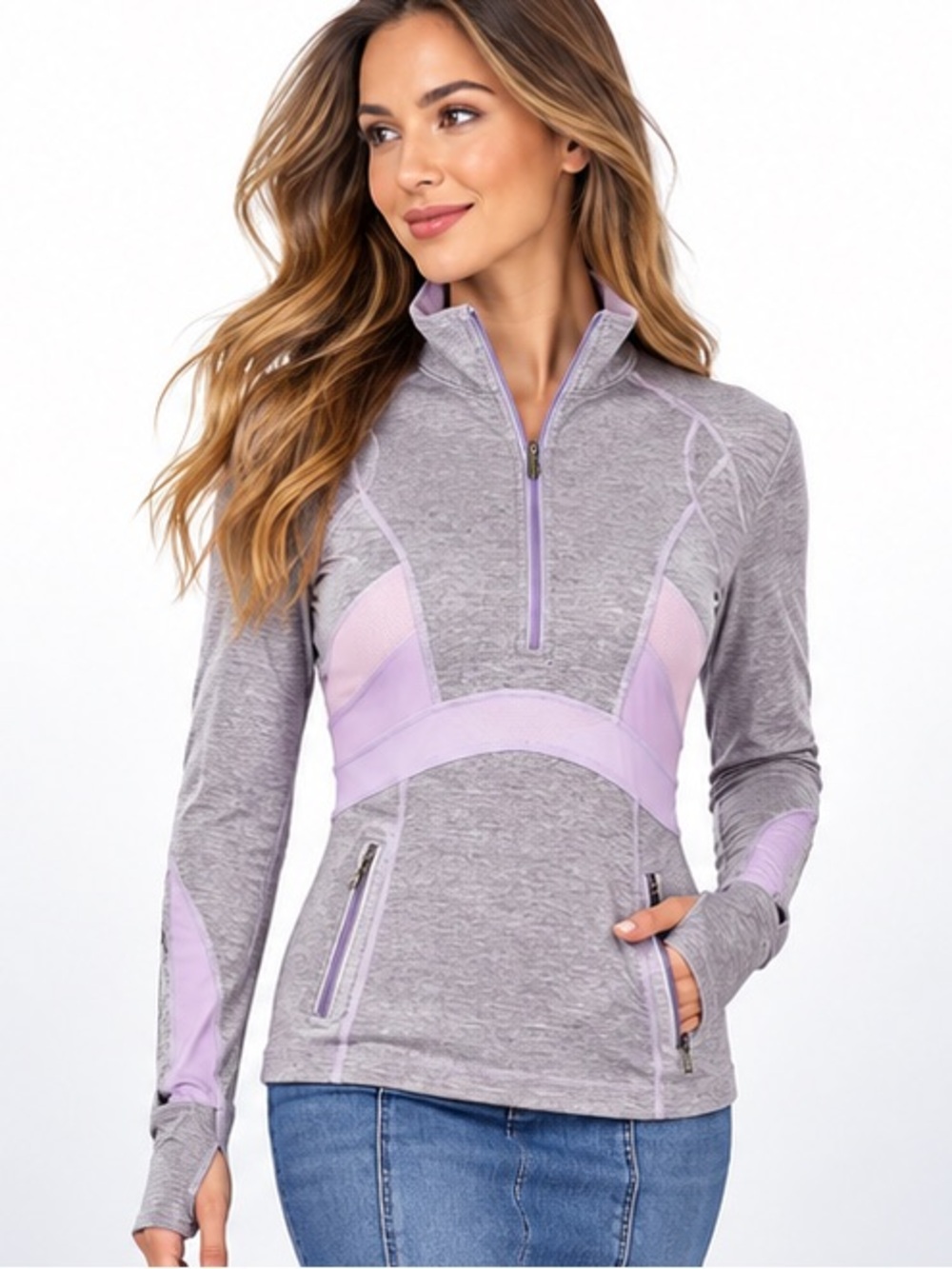 Lululemon Half Zip Jacket Gray Lavender Long Sleeve Size 6